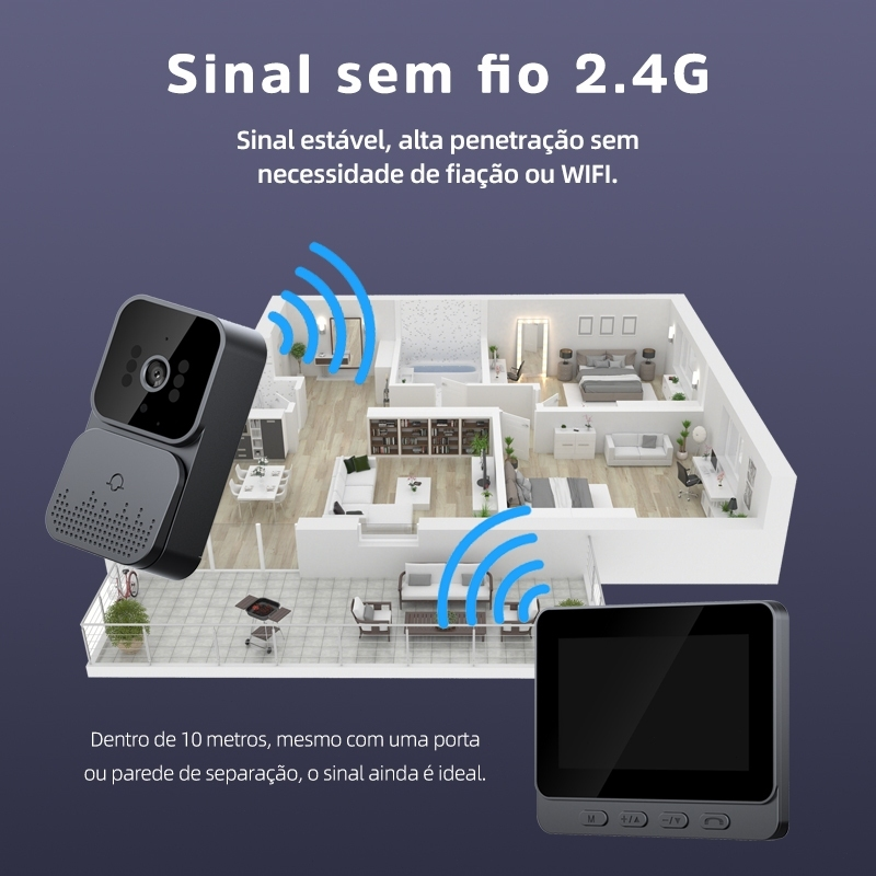 Câmera de Campainha de vídeo sem fio com tela de aldrava de porta bidirecional infravermelha versão noturna em casa