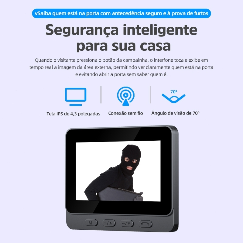 Câmera de Campainha de vídeo sem fio com tela de aldrava de porta bidirecional infravermelha versão noturna em casa