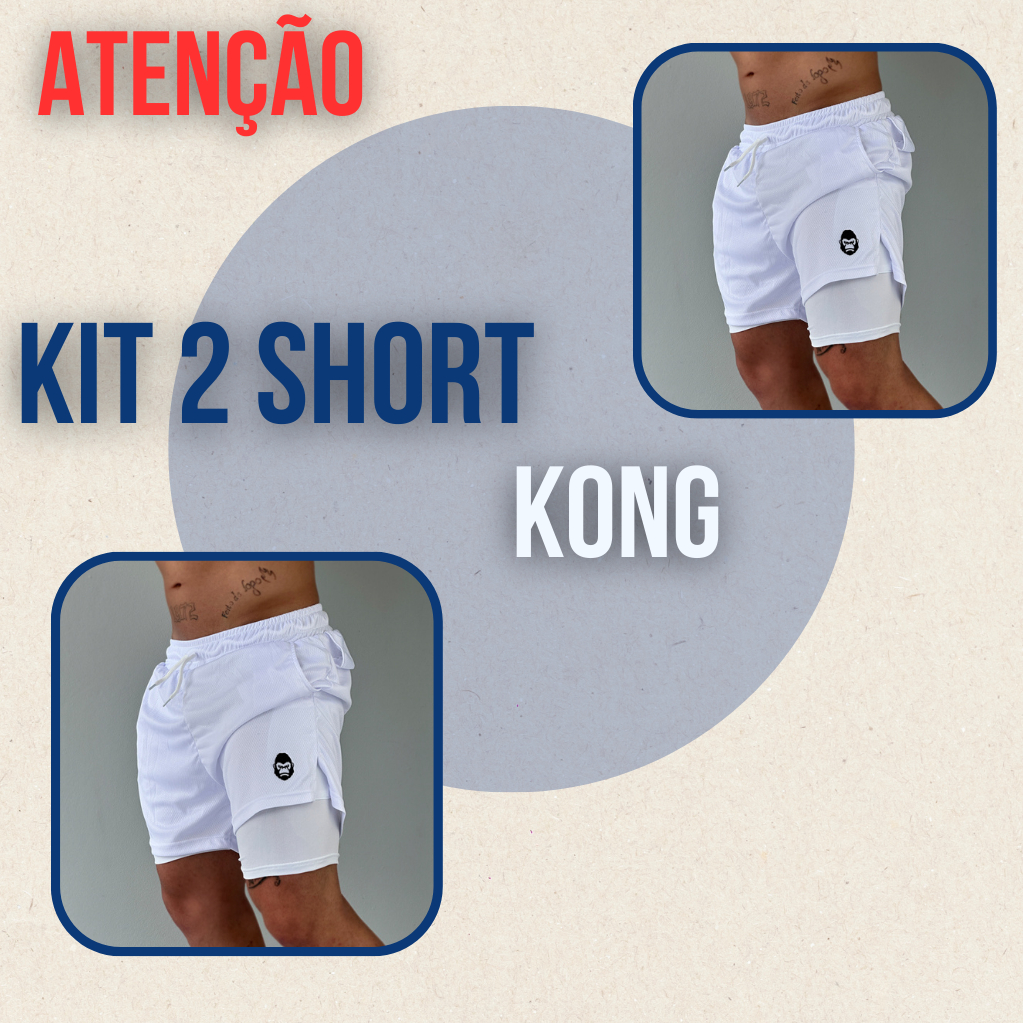 Kit 2 Bermudas Masculinas 2 em 1 KONG Premium Com Forro de Compressão e Suporte para Toalha