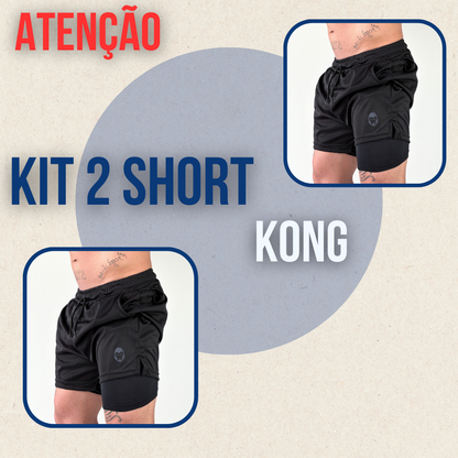 Kit 2 Bermudas Masculinas 2 em 1 KONG Premium Com Forro de Compressão e Suporte para Toalha