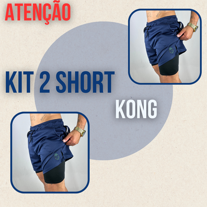 Kit 2 Bermudas Masculinas 2 em 1 KONG Premium Com Forro de Compressão e Suporte para Toalha