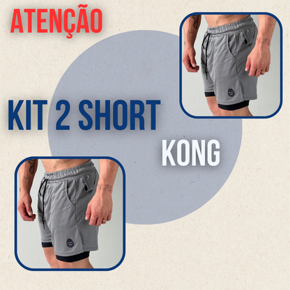 Kit 2 Bermudas Masculinas 2 em 1 KONG Premium Com Forro de Compressão e Suporte para Toalha