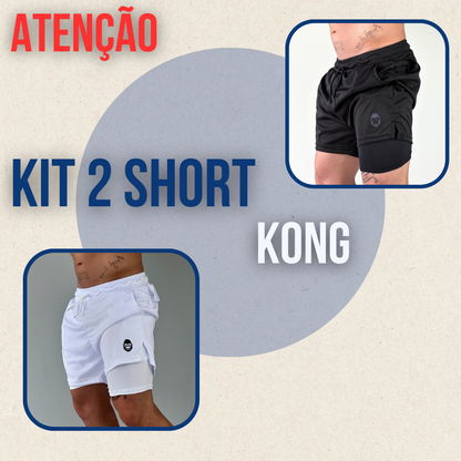 Kit 2 Bermudas Masculinas 2 em 1 KONG Premium Com Forro de Compressão e Suporte para Toalha