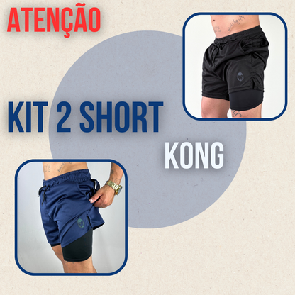 Kit 2 Bermudas Masculinas 2 em 1 KONG Premium Com Forro de Compressão e Suporte para Toalha