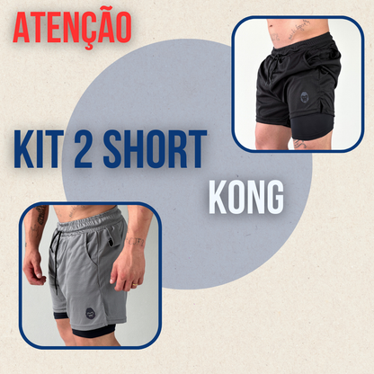 Kit 2 Bermudas Masculinas 2 em 1 KONG Premium Com Forro de Compressão e Suporte para Toalha