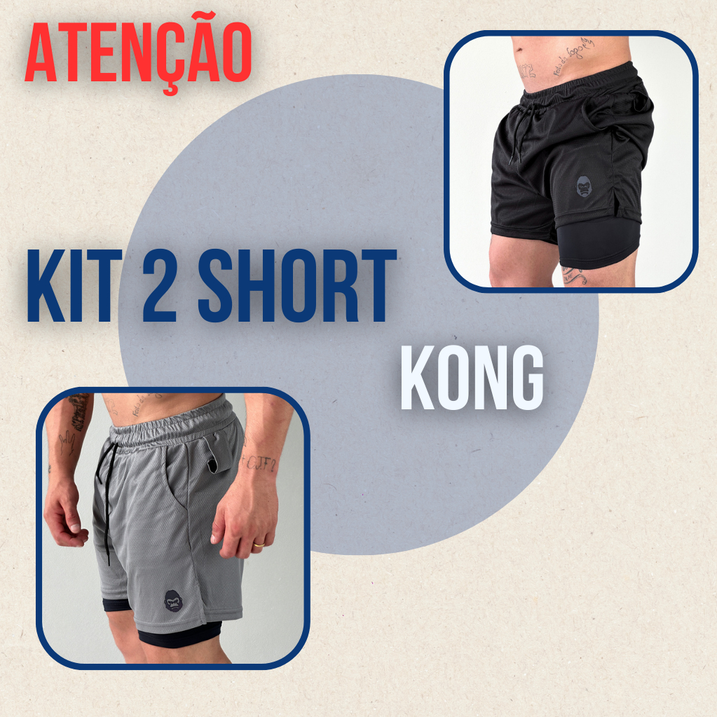 Kit 2 Bermudas Masculinas 2 em 1 KONG Premium Com Forro de Compressão e Suporte para Toalha