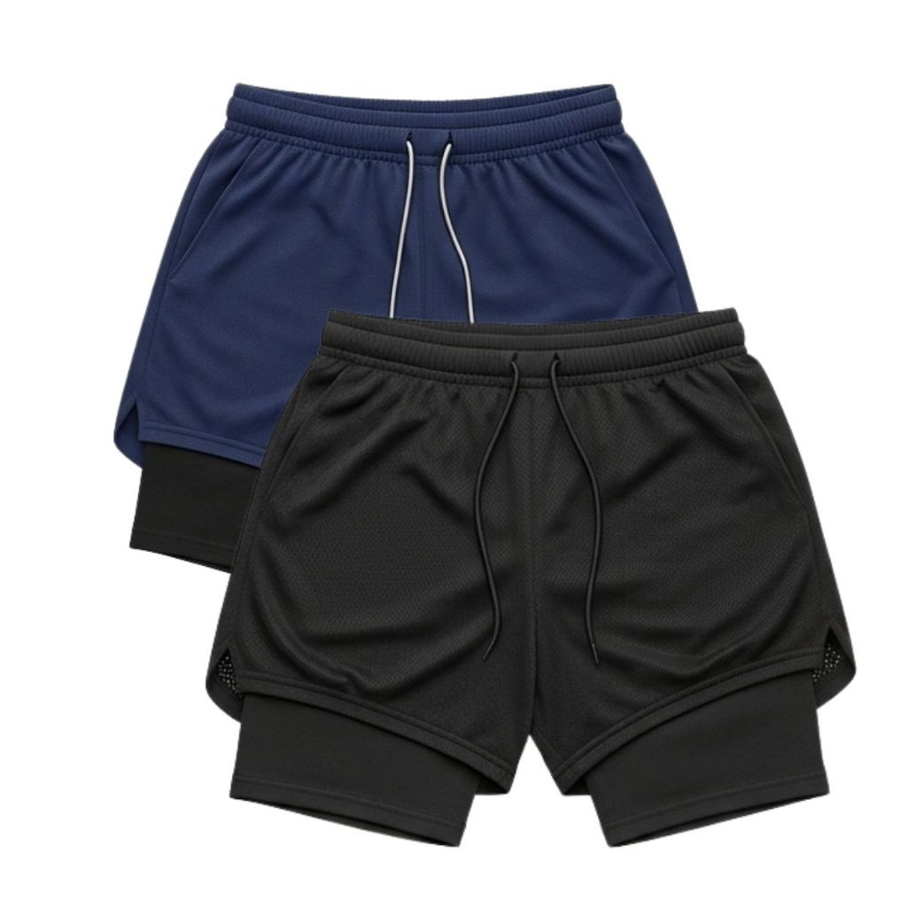 Kit 3 Shorts Masculinos 2 em 1 Também com Bolso Celular/Carteira, Boa sensação ao treinar