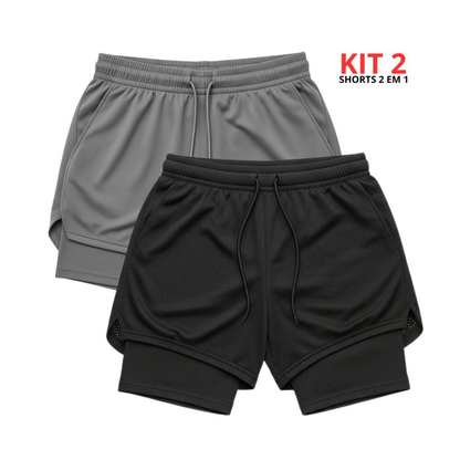 Kit 3 Shorts Masculinos 2 em 1 Também com Bolso Celular/Carteira, Boa sensação ao treinar