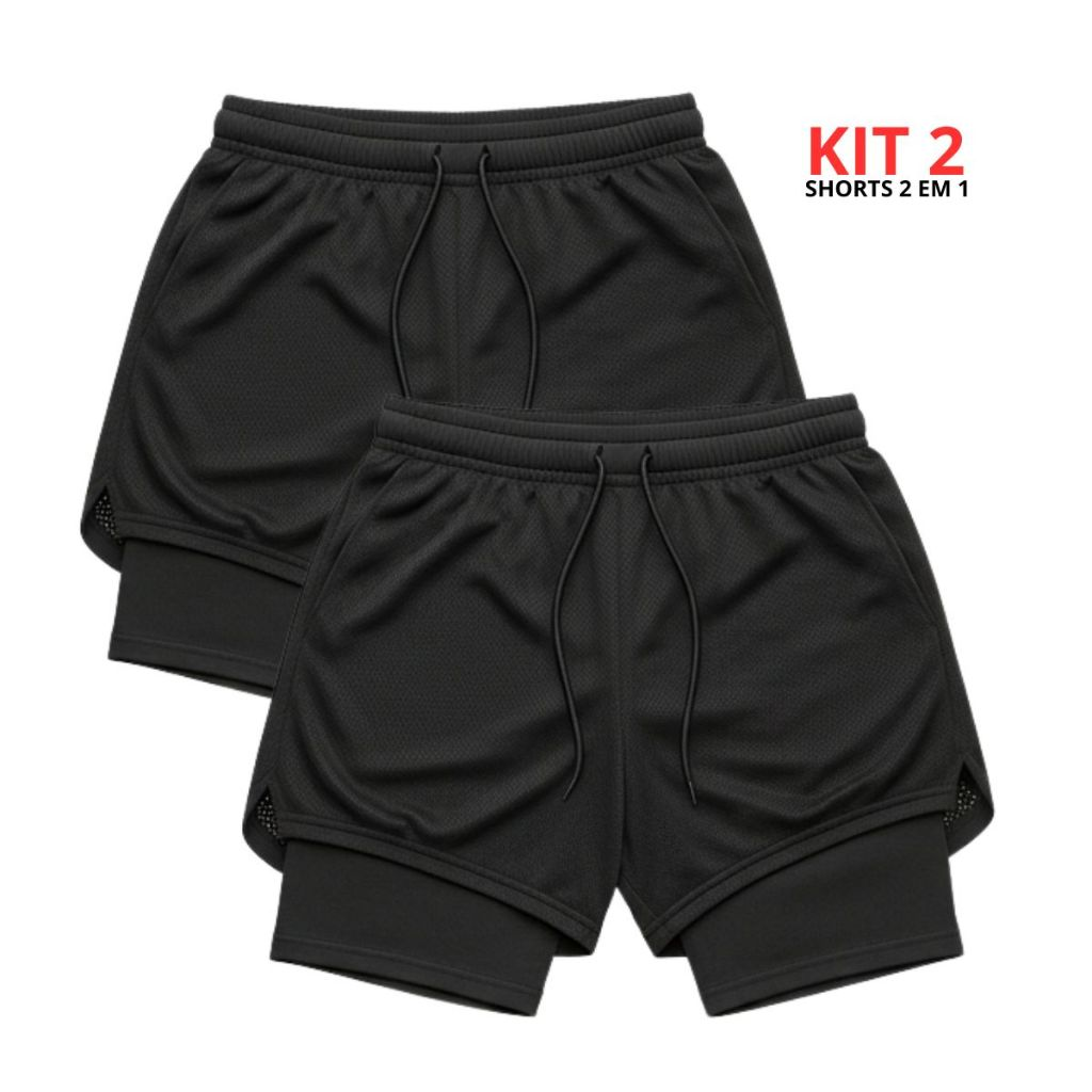 Kit 3 Shorts Masculinos 2 em 1 Também com Bolso Celular/Carteira, Boa sensação ao treinar