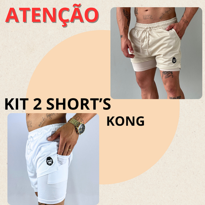 Kit 2 Bermudas Masculinas 2 em 1 KONG Premium Com Forro de Compressão e Suporte para Toalha