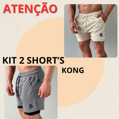 Kit 2 Bermudas Masculinas 2 em 1 KONG Premium Com Forro de Compressão e Suporte para Toalha