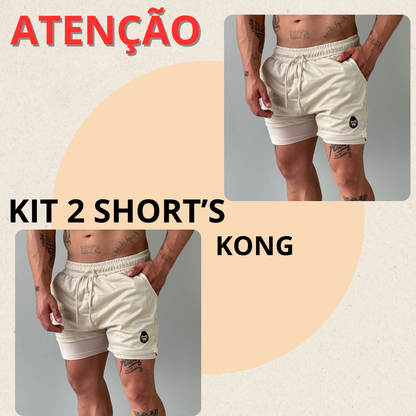 Kit 2 Bermudas Masculinas 2 em 1 KONG Premium Com Forro de Compressão e Suporte para Toalha