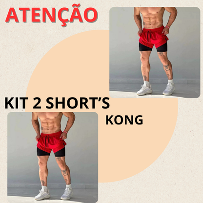 Kit 2 Bermudas Masculinas 2 em 1 KONG Premium Com Forro de Compressão e Suporte para Toalha