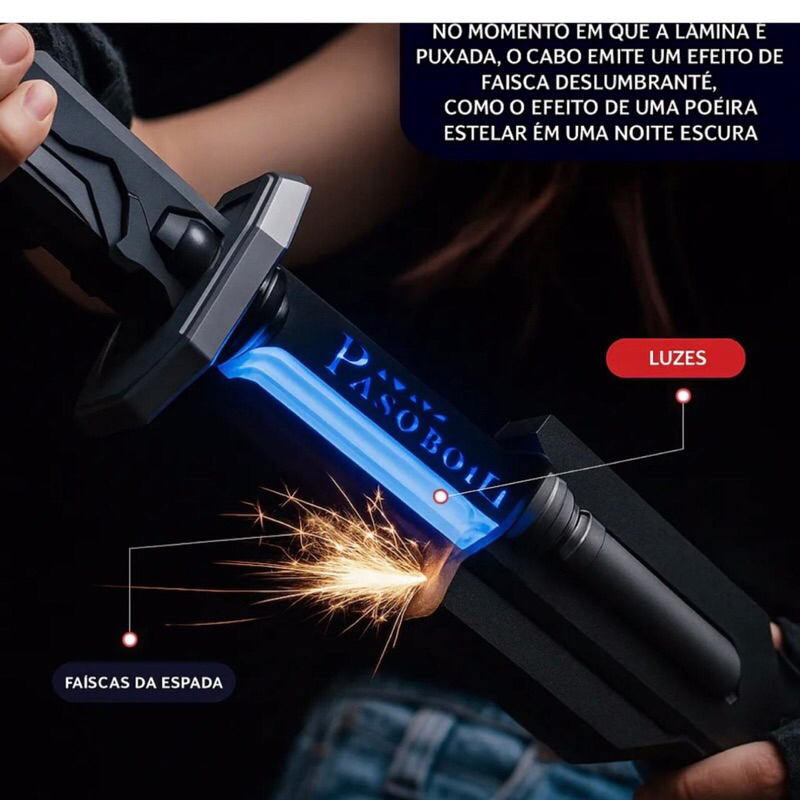 Espada de Samurai Brinquedo Realista Alta Qualidade Katana Led Efeito Fumaça e Faísca 0,80 Centímetros