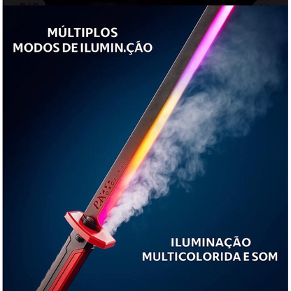 Espada de Samurai Brinquedo Realista Alta Qualidade Katana Led Efeito Fumaça e Faísca 0,80 Centímetros