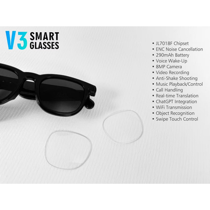 2025 V3 Wi-Fi Novos Óculos Inteligentes Para Câmera Al BlueTooth HD Chamada Assistente De Voz À Prova D'água De Sol Anti