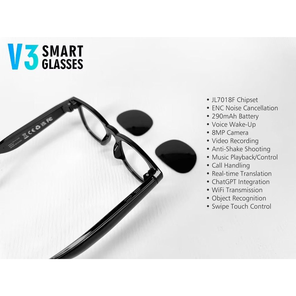 2025 V3 Wi-Fi Novos Óculos Inteligentes Para Câmera Al BlueTooth HD Chamada Assistente De Voz À Prova D'água De Sol Anti